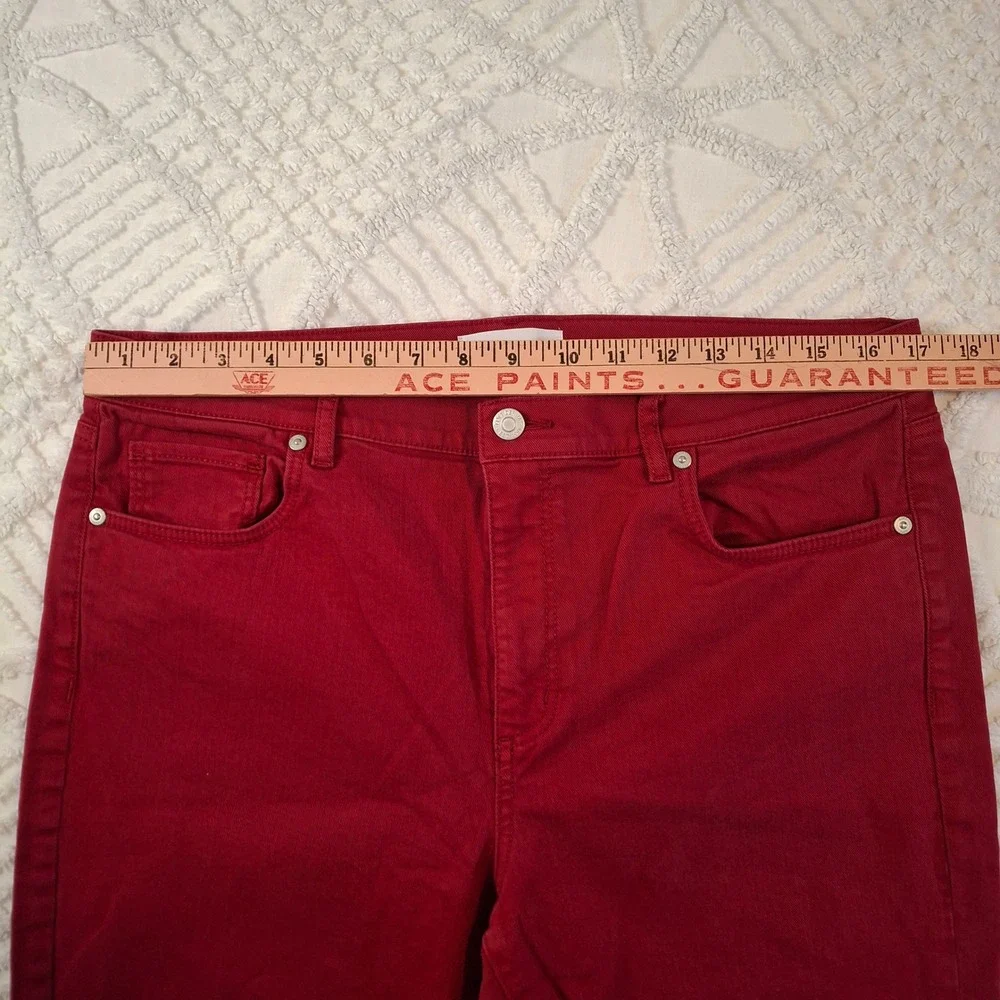 Loft Womens 12/31 The Skinny Jeans Red Raw Hem Stretch Denim‎ Pants